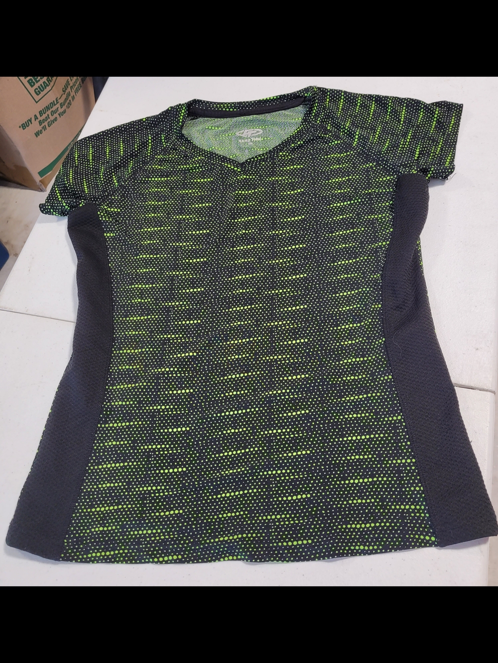 Game Time Women's Short Sleeve V-Neck Top - Black & Neon Green - Picture 1 of 3